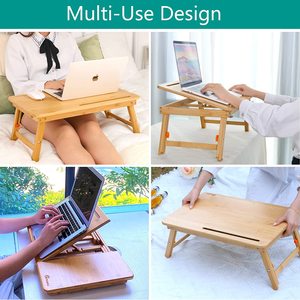 Bàn Để Đùi Máy Tính Xách Tay, Chiều Cao Và Góc Điều Chỉnh Được Bằng Tre, Giá Để Bàn Có Thể Gập Lại Với Khe Cắm Điện Thoại Máy Tính Bảng - Product Image 2