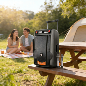 ลำโพงล้อลากพกพาพร้อมไมโครโฟนไร้สาย UHF คู่, วูฟเฟอร์ 12 นิ้ว, บลูทูธ, บันทึกเสียงผ่าน USB, เหมาะสำหรับงานปาร์ตี้กลางแจ้งและคาราโอเกะ - Product Image 2