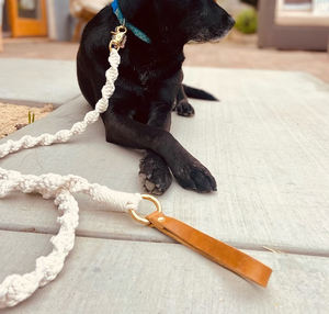 Tali Anjing Rajut Katun Handmade <span class=keywords><strong>2026</strong></span> 2025 dengan Gagang Kulit, Tali Jalan Kaki Custom Anti-Selip, Aksesoris Rajut Khusus - Product Image 5