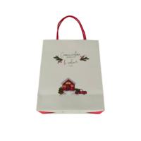 Sac fourre-tout en papier recyclable imprimé en gros, sac de transport en papier kraft personnalisé avec motifs festifs pour l'emballage de cadeaux de Noël