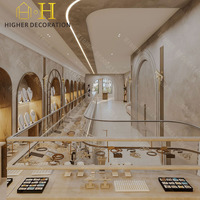 Moderne Juwelier-Ladentheke Marmor Goldrahmen Glas-Wandvitrine Schmuck-Ausstellungsschrank für Luxus-Juweliergeschäft