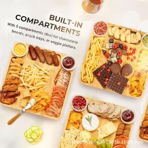 Bamboo Divided <b>Tray</b> With 5 Compartments For Charcuterie <b>Snacks</b> Veggie Platters Home Party Use - Product Image 1