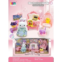 Nouvel ensemble de jouets en peluche pour maison de poupée lapin 2026, comprenant un canapé, un meuble TV, un ordinateur portable, une balançoire et d'autres accessoires