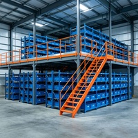 Plateforme de picking multi-niveaux en acier à 2 étages, robuste, avec finition thermolaquée pour la gestion des commandes e-commerce
