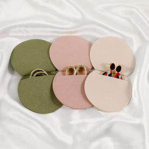 <b>Matte</b> <b>Blush</b> Nude Tone Round Mini PU Leather Jewelry Pouch, Small Capacity Portable Snap Closure Anti Tarnish Ring Storage - Product Image 6