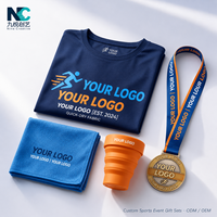 Ensemble cadeau personnalisé pour course : T-shirt à séchage rapide, serviette, gobelet pliable, médaille pour marathon, cyclisme, événements d'entreprise