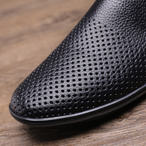 Mocassins d'été pour hommes en cuir véritable respirant, à enfiler, bout rond, semelle extérieure en caoutchouc, semelle intermédiaire en EVA, couleur unie - Product Image 4