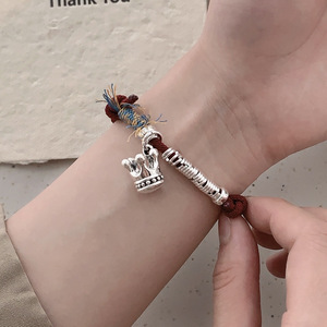 Crown Shaped Red <b>Rope</b> <b>Bracelet</b> S925 Sterling Silver Unisex Jewelry Gift - Product Image 2