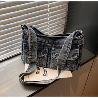Bolso de Hombro Vaquero Vintage Y2K para Mujer, Bolso Tote de Mezclilla Lavada con Estética de los 90, Bolso Hobo de Lujo Estilo Vaquero Occidental para Damas
