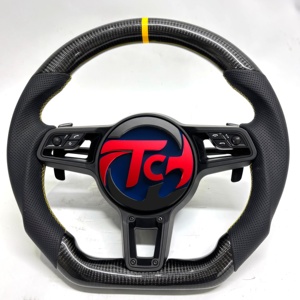 Volant en cuir pleine fleur et fibre de carbone pour <span class=keywords><strong>Porsche</strong></span> 911 Carrera <span class=keywords><strong>GT3</strong></span> <span class=keywords><strong>RS</strong></span> Cayenne, style course à fond plat - Product Image 2