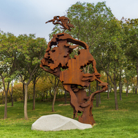 Sculptures de jardin en métal modernes en acier Corten rouillé, décoratives pour l'extérieur, représentant des animaux, des oiseaux, des feuilles de cactus et des arbres circulaires