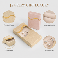 Boîte à bijoux Leabon avec tiroir coulissant doré à découpe ondulée et coussinets pour emballage de perles, boucles d'oreilles et bagues - Vente en gros directe usine