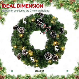 23.6-Inch Artificial Christmas Wreath with White Deer&<b>Pine</b> Cones&Bow Ornaments for Front Door Window Fireplace Party Decor - Product Image 2