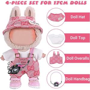 Ariker Handcrafted 4-Piece 30cm/12 Inch pour Labubu Doll Clothes Set Cute Pink Outfits Accessories Top No Doll Included - Product Image 2