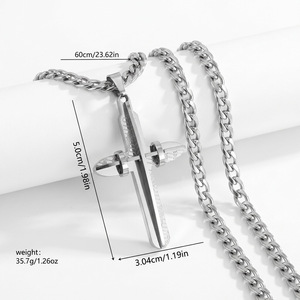 Stainless Steel <b>Cross</b> Pendant Necklace 60cm Men's Fashion Cuban <b>Chain</b> 35.7g Gift Jewelry - Product Image 1