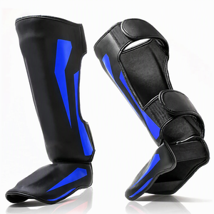 Protège-tibias en cuir noir et rouge, protection professionnelle du cou-de-pied, fermeture réglable à boucle auto-agrippante pour adultes, Muay Thai MMA - Product Image 4