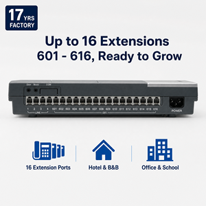 ระบบโทรศัพท์สำนักงานขนาดเล็ก EPABX 16 สายต่อพ่วง 4 สาย CO รุ่น CS416 พร้อมแบตเตอรี่สำรอง (อุปกรณ์เสริม) ได้รับการรับรองมาตรฐาน CE สำหรับประเทศซาอุดีอาระเบีย - Product Image 6