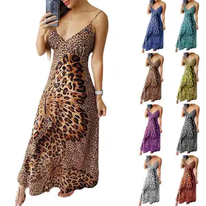 Benutzer definierte Plus Size Sling Leopard Sexy Frauen Kleid Druck Schmetterling V-Ausschnitt Ärmellose Maxi Chiffon Elegant Prty Kleid Strand