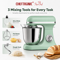 Robot pâtissier Cheftronic B08 1200W 6L, 9 vitesses, bol en acier inoxydable avec fouet, batteur et crochet pétrisseur.