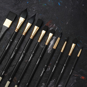 NOUVEAU Ensemble de pinceaux professionnels en nylon multi-pointes de qualité supérieure, manche en bois <span class=keywords><strong>noir</strong></span>, pour peinture acrylique et <span class=keywords><strong>aquarelle</strong></span>, 10 pièces - Product Image 4
