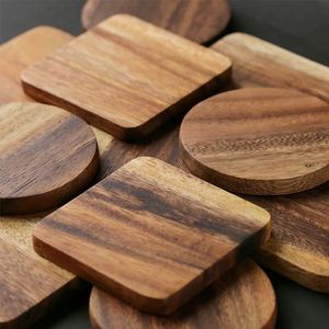 Factory Wholesale Creative Solid Wood <b>Coasters</b> for Home Use Square and Round Simple Design Desktop Heat Insulation <b>Coaster</b> <b>Set</b> - Product Image 1