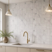 Mosaïque en marbre blanc de Carrare, pierre naturelle, feuille à dos maillé, mosaïque carrée et rectangulaire pour mur et sol de salle de bain et douche