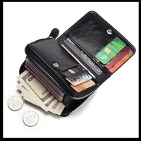 Dompet Kartu Pendek Kulit PU Matte Retro untuk Pria, Tempat Kartu Multi-kartu Bergaya Akordeon Kapasitas Besar dengan Ritsleting