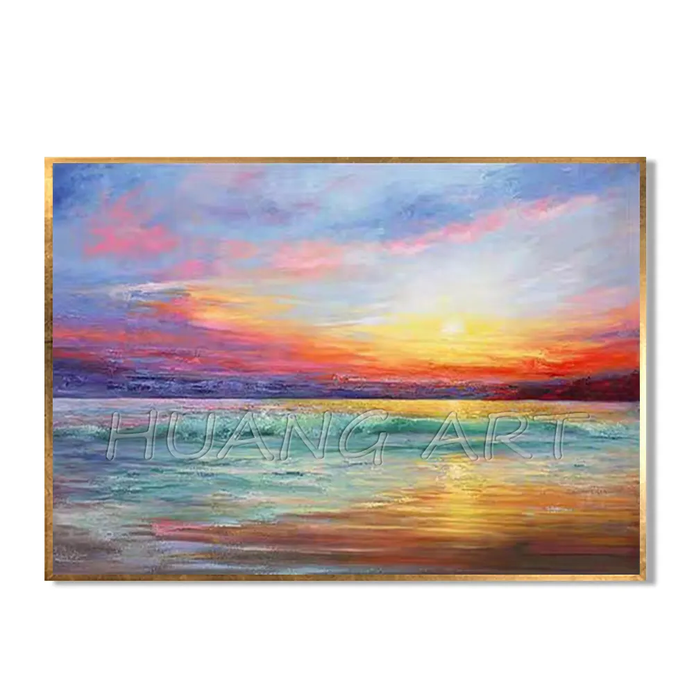 Hermoso amanecer mar paisaje pintura sobre lienzo pintado a mano moderno colorido cielo marino pintura al óleo para decoración de pared imagen