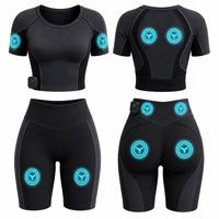 Ensemble complet de stimulation micro-courante EMS, réglable via application, avec haut conducteur multi-zones et short taille haute respirant, 2 pièces