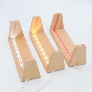 DIY Christmas 3D Crystal Glass Blank Night Light LED Lights Lamp U-shaped photo Frame Display Base Beech Wood Material Bases