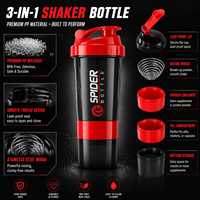 Bouteille shaker protéinée 3 couches 500 ml sans BPA, anti-fuite, pour la gym et le fitness, avec compartiment à poudre et pilulier, logo personnalisé