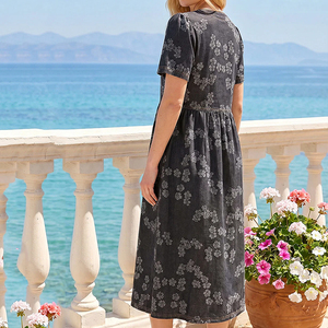 Custom-made stylish fitted waist <b>beach</b> floral denim <b>shirt</b> dress high-quality soft denim <b>shirt</b> dress - Product Image 3