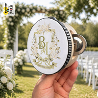 Lot de 4 tambourins personnalisés de 4 pouces pour invités de mariage, avec logo imprimé sur ruban et dentelle, pour fêtes et célébrations