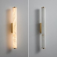Lampu Dinding Kamar Mandi LED 6W Modern Alabaster - Lampu Vanity Logam Emas Hitam Batu Alam untuk Proyek Dalam Ruangan