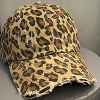 Gorra de Béisbol DAZU al por Mayor, Unisex, de Poliéster, 6 Paneles, con Visera Plana, Bordada, Ajustada, con Estampado de Leopardo
