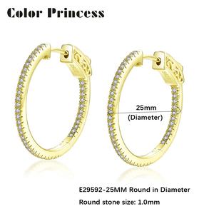 Pendientes de aro redondos de plata 925 para mujer, de 25mm, CZ, chapado en oro rosa - Product Image 4