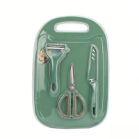 Ensemble de 4 ustensiles de cuisine avec planche à découper intégrée, ciseaux vert matcha, couteau à éplucher avec étui, éplucheur rotatif
