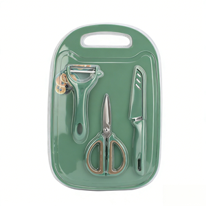 Juego de 4 utensilios de cocina con tabla de cortar integrada, tijeras verdes Matcha, cuchillo pelador con funda y pelador giratorio - Product Image 1