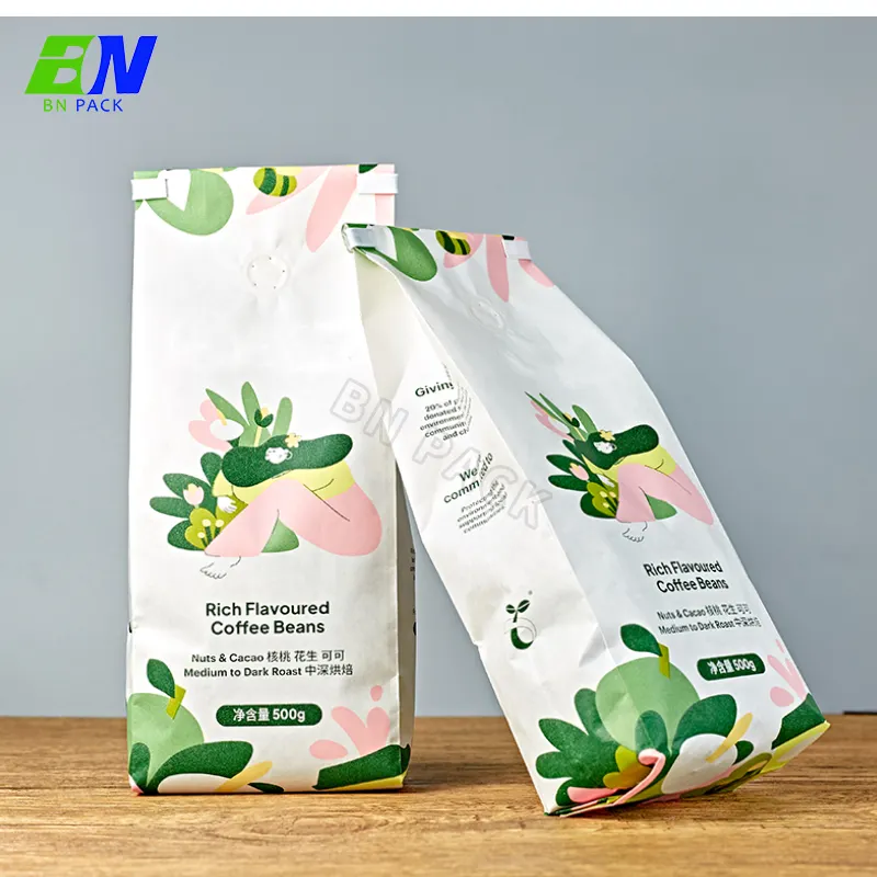 Bolsas de café biodegradables Bio Pla con válvula y cremallera Embalaje de papel personalizado fuelle lateral Bolsa de granos de café 250g