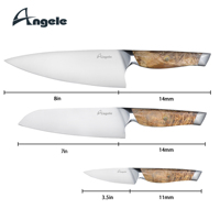 Couteau de chef en acier allemand à haute teneur en carbone de 7.9 pouces, conception brevetée, manche en bois forgé, ambidextre écologique