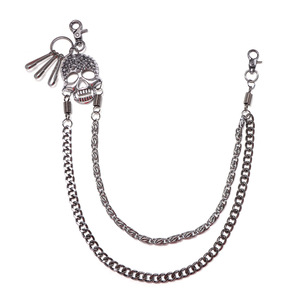 yueli Punk Metal <b>Skull</b> Waist Chain Double Layer Gunmetal Zinc Alloy Hip Hop Accessory Men's Fashion Body Chain - Product Image 5