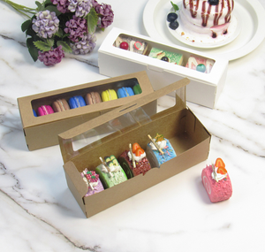 Cookie sô cô la bao bì hộp với cửa sổ Trắng Giấy Thủ Công Tự động bật lên một toàn bộ mảnh bánh <span class=keywords><strong>container</strong></span> Macaron hộp - Product Image 5