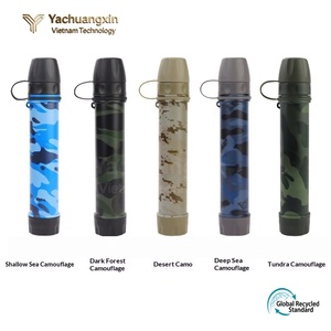 ขวดน้ำพลาสติกลายพรางสีน้ำเงินพร้อมฝาสีดำและคาราบิเนอร์สำหรับการตั้งแคมป์กลางแจ้ง - Product Image 5