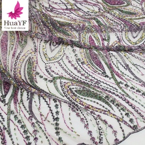 HY2412 Hot Sale Embroidered Mix Color Beaded Sequins <strong>Lace</strong> Tulle Dress <strong>Wholesale</strong> <strong>Fabric</strong> - Product Image 1