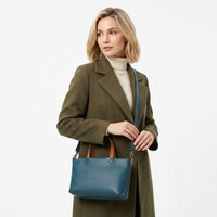 Tas Tote Wanita Kulit Pebbled Biru Elegan Laisser Faire, Warna Solid, Penutup Ritsleting, Lapisan Katun, Penggunaan Sehari-hari, Semua Musim, Jepang