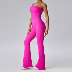 Mono de yoga sin costuras de una pieza y pantalones de yoga acampanados con efecto levanta glúteos para entrenamiento y ejercicio, nuevo color azul marino - Product Image 3