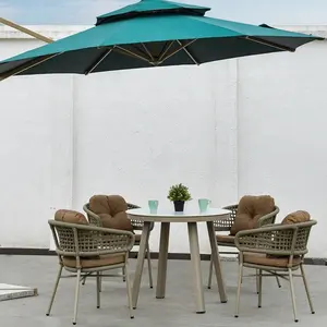 庭院花园户外家具高品质岩石顶圆桌带伞防水茶几和椅子90厘米4座位