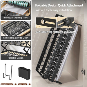 Égouttoir à vaisselle mural double niveau réglable en hauteur pour cuisine, avec <span class=keywords><strong>support</strong></span> pour baguettes et tasses - Product Image 5