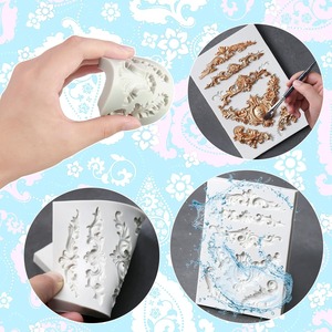 Paquete de 3 Moldes de Silicona Barrocos con Borde Ondulado, Moldes para Fondant, Moldes para Arcilla, Decoración para Pasteles de Boda y Cumpleaños - Product Image 3