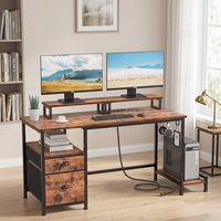 Bureau d'ordinateur 47 pouces avec support pour écran, tiroirs en tissu et prises électriques, bureau de jeu pour la maison ou le bureau, pour chambre à coucher, brun rustique